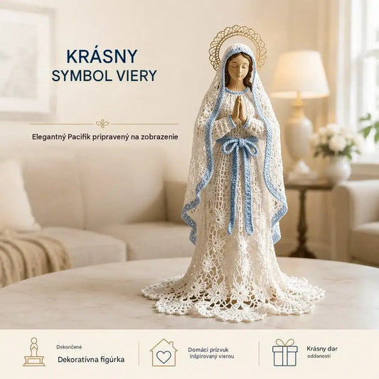 Figúrka Márie ručne pletená háčkovaným a čipkovaným štýlom.