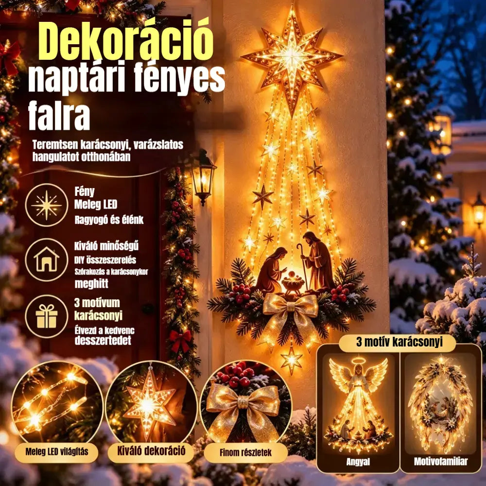 💡✨Világító falidísz karácsonyi jelenettel