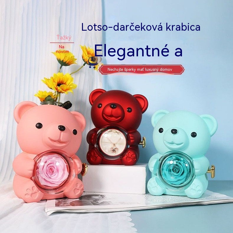 Čudovit medvedek z ohranjeno vrtnico - Medvedek, okrašen s pravo vrtnico, v čudoviti darilni škatli - Romantično darilo za materinski dan, poroke, obletnice, dekliščine, božič in valentinovo.