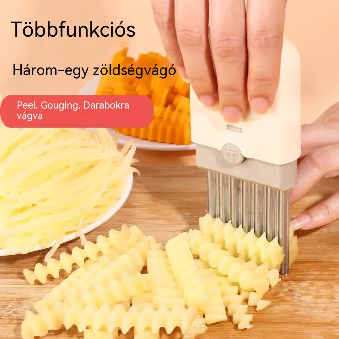 🔥🏠【2 darab】3 az 1-ben multifunkciós hámozó gyümölcsökhöz és zöldségekhez, burgonya aprítására és szeletelésére a konyhában.