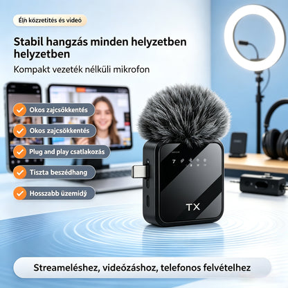 🎤📱Vezeték nélküli csíptethető mobiltelefon-mikrofon, videorögzítő berendezés élő közvetítéshez, műsorszóráshoz és TikTokhoz, zajszűrős kültéri használatra.