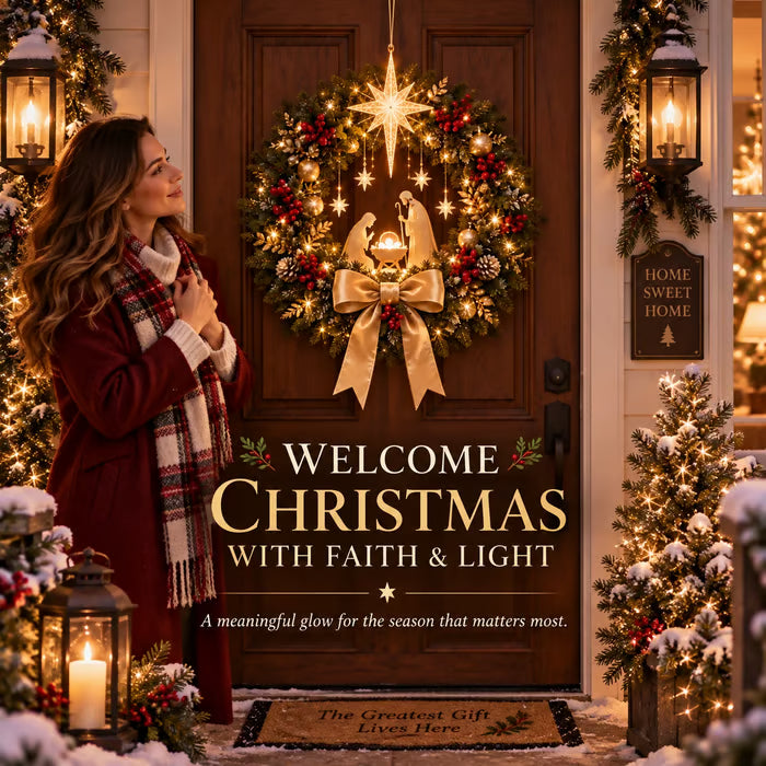 Bejárati ajtó dekorációja betlehemi csillaggal