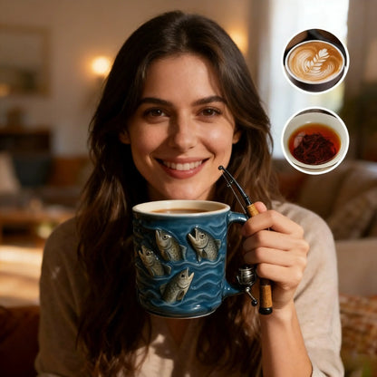 🎣☕Új horgászbögre Egy kreatív, gyantából készült bögre, kifejezetten a horgászat szerelmeseinek tervezve.