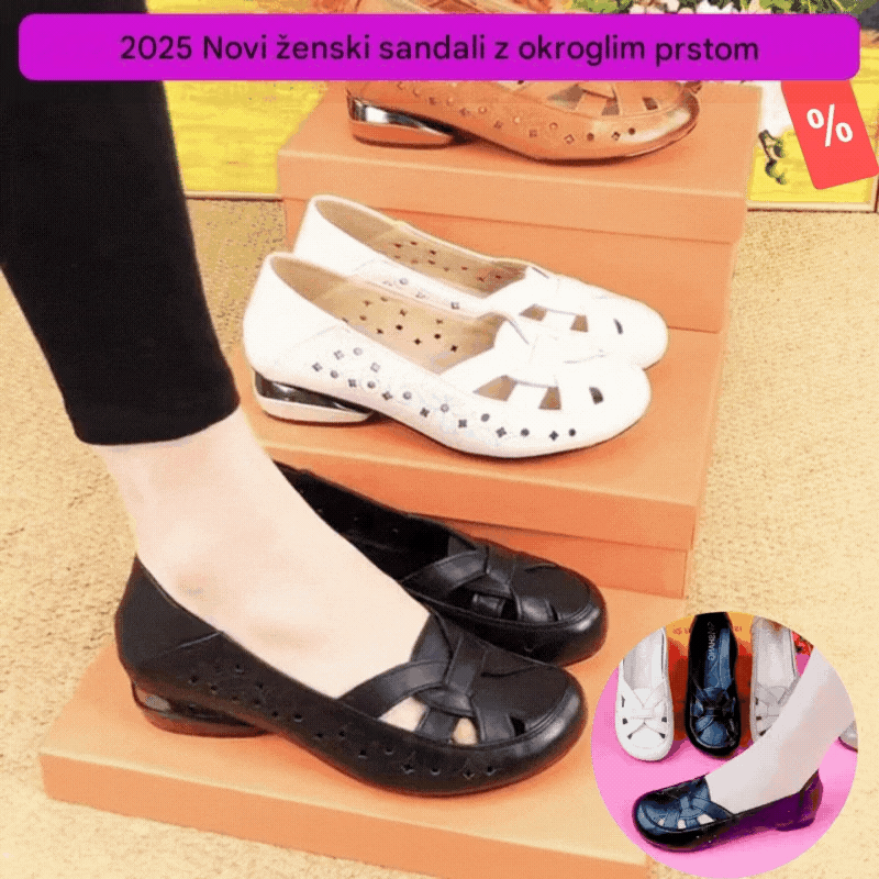 🔥💞【35-40】2026 Novi ženski sandali iz naravnega usnja z okroglo peto in nizko peto
