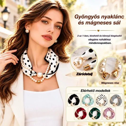 ✨ 2 az 1-ben gyöngynyaklánc és mágneses sál! Gyors mágneses csat · Levehető kialakítás · Francia elegancia és sokoldalú stílus! Különleges ajánlat: Vegyél egyet, és a másodikat ajándékba kapod!