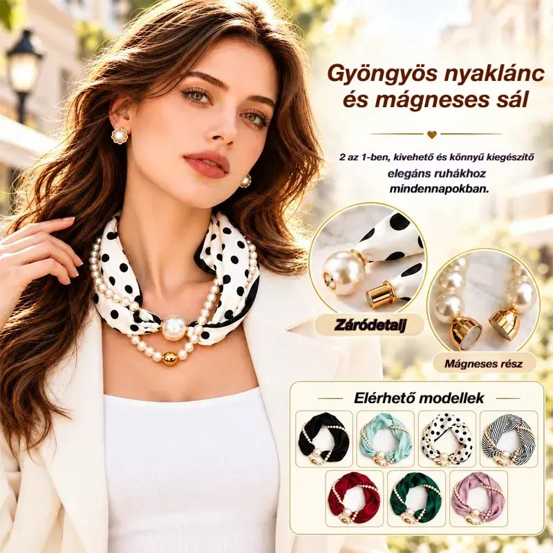 ✨ 2 az 1-ben gyöngynyaklánc és mágneses sál! Gyors mágneses csat · Levehető kialakítás · Francia elegancia és sokoldalú stílus! Különleges ajánlat: Vegyél egyet, és a másodikat ajándékba kapod!