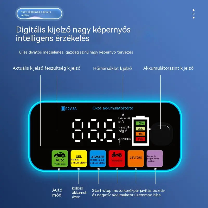 Intelligens akkumulátortöltő és -karbantartó