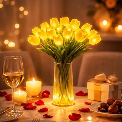 🌷🌷Egy 15 tulipánból álló csokor éjszakai fénynek
