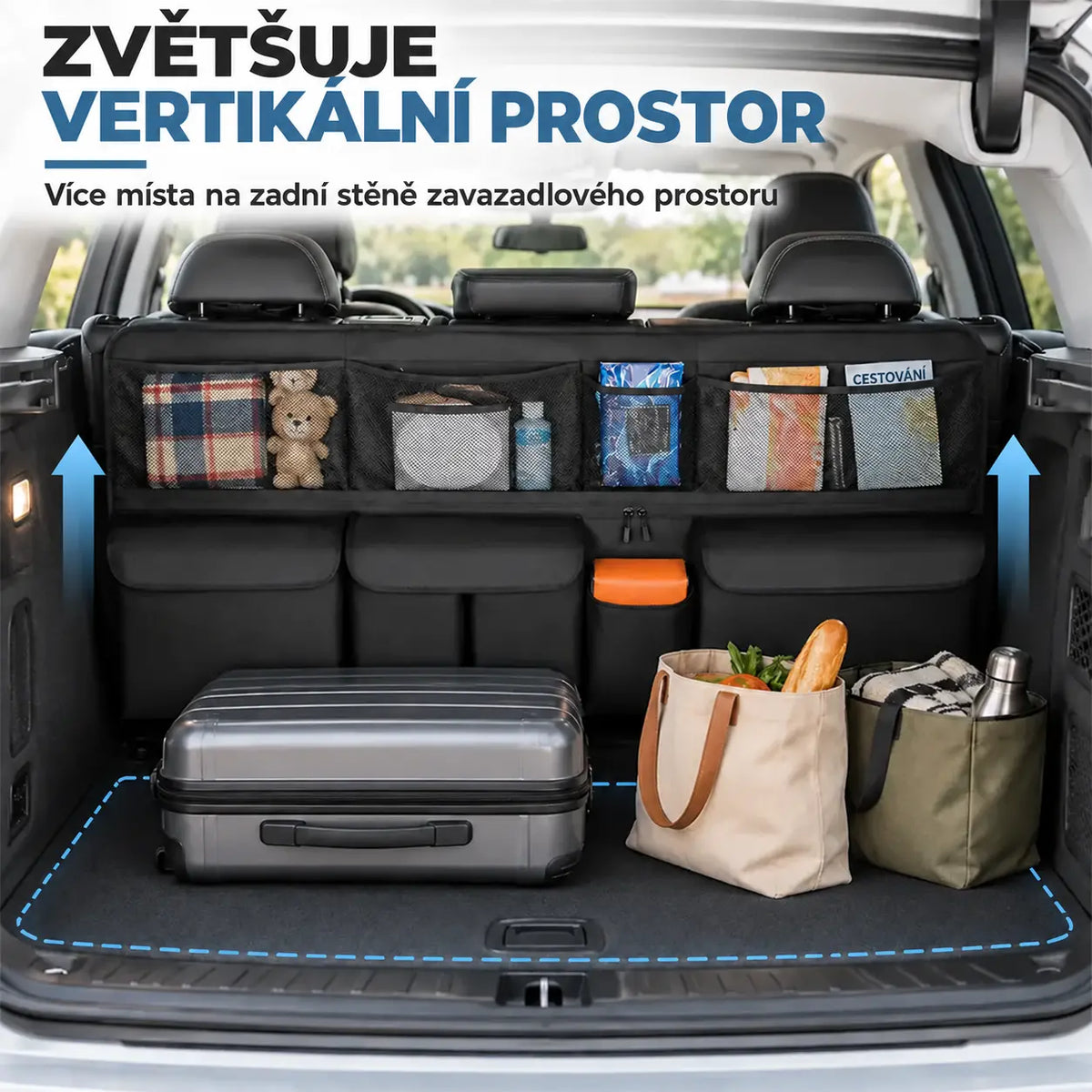 🚗📦 Függeszthető csomagtartó-rendszerező – mérete 105 x 51 cm, helyet szabadít fel a csomagtartó alján; SUV-okhoz és családi autókhoz egyaránt használható, fekete és szürke színben kapható.