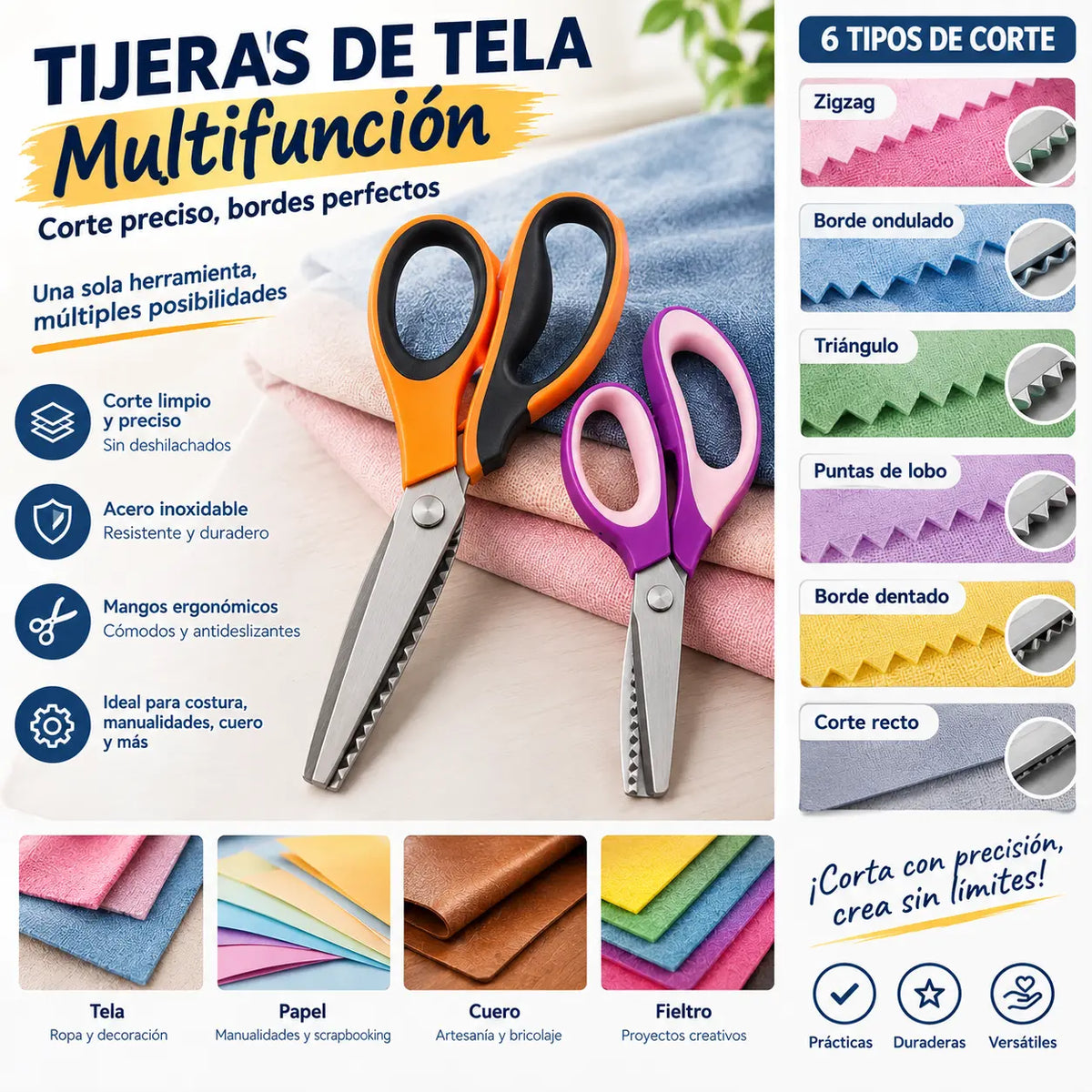 ✂️ Többfunkciós cikkcakkos szabóolló – Szövethez, papírhoz és kézműves munkákhoz 🧵
