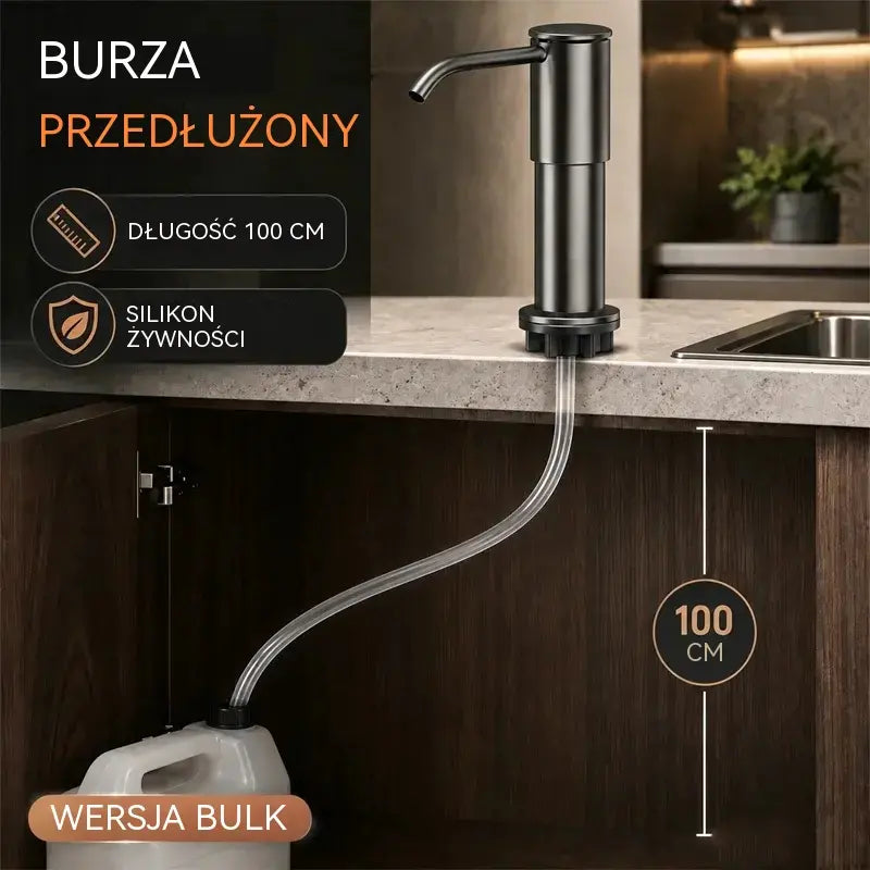 Wbudowany dozownik mydła i detergentu do zlewu kuchennego, wykonany z najwyższej jakości stali nierdzewnej, z wysuwaną rurką dozującą bezpośrednio do szkła i kulką grawitacyjną 304, szybkie pompowanie