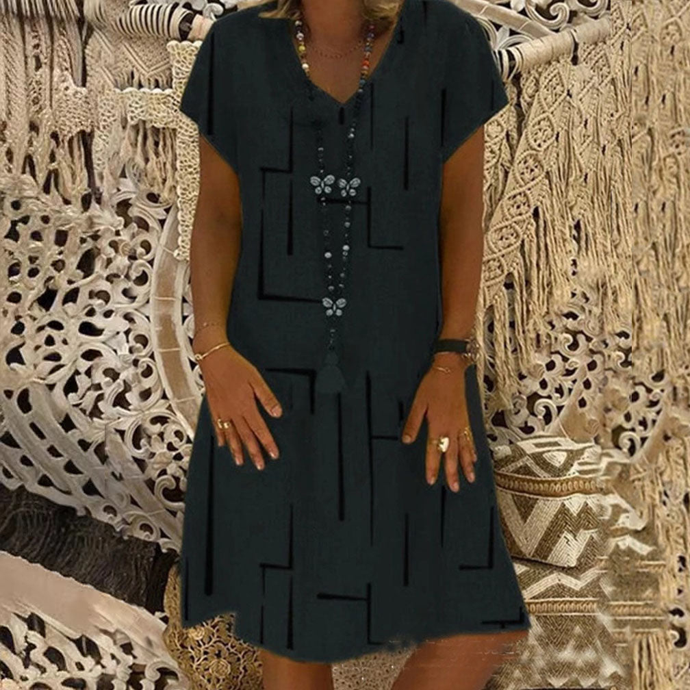 【🏆45% OFF】👗【S-5XL】Potištěné bavlněné šaty s výstřihem do V