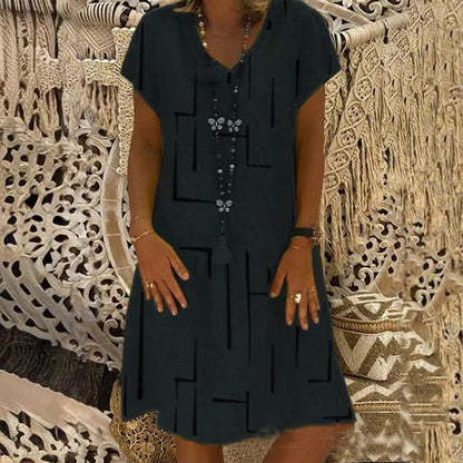 【🏆45% OFF】👗【S-5XL】Potištěné bavlněné šaty s výstřihem do V