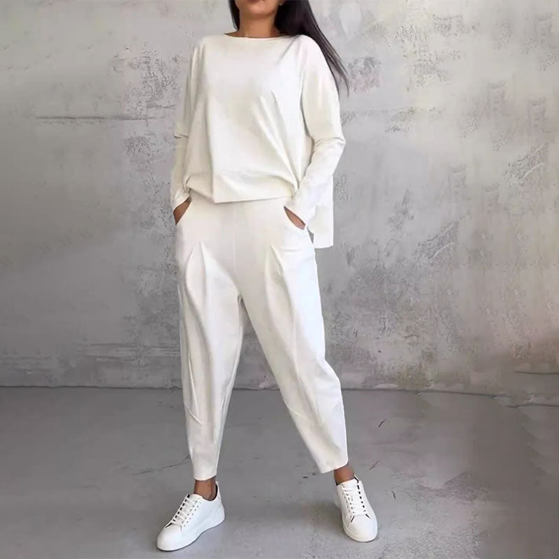 💖【S-5XL】 Dvoudílná souprava s dlouhým rukávem a kulatým výstřihem