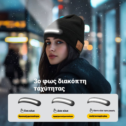 💥【Απίστευτη τιμή!】🔥🧢Επαναφορτιζόμενο σκούφο LED με Bluetooth，Κρατήστε ζεστό💡