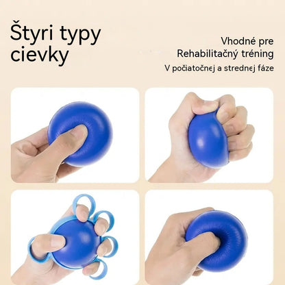 Ortopedický míč na regeneraci prstů a rukou s fixačními kroužky, pomůcka na posílení síly a mobility pro seniory nebo po mrtvici