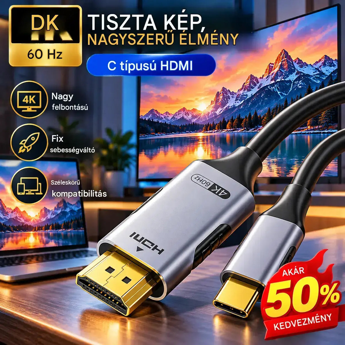 Nagy felbontású videóátviteli kábel monitorhoz