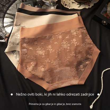 【24EUR】5-delni komplet: črna + bordo + bež + rjava + opečnato rdeča ---Ženski visoko elastičen brezšivni čipkasti bikini za nadzor trebuha, oblikovanje in dvig zadnjice
