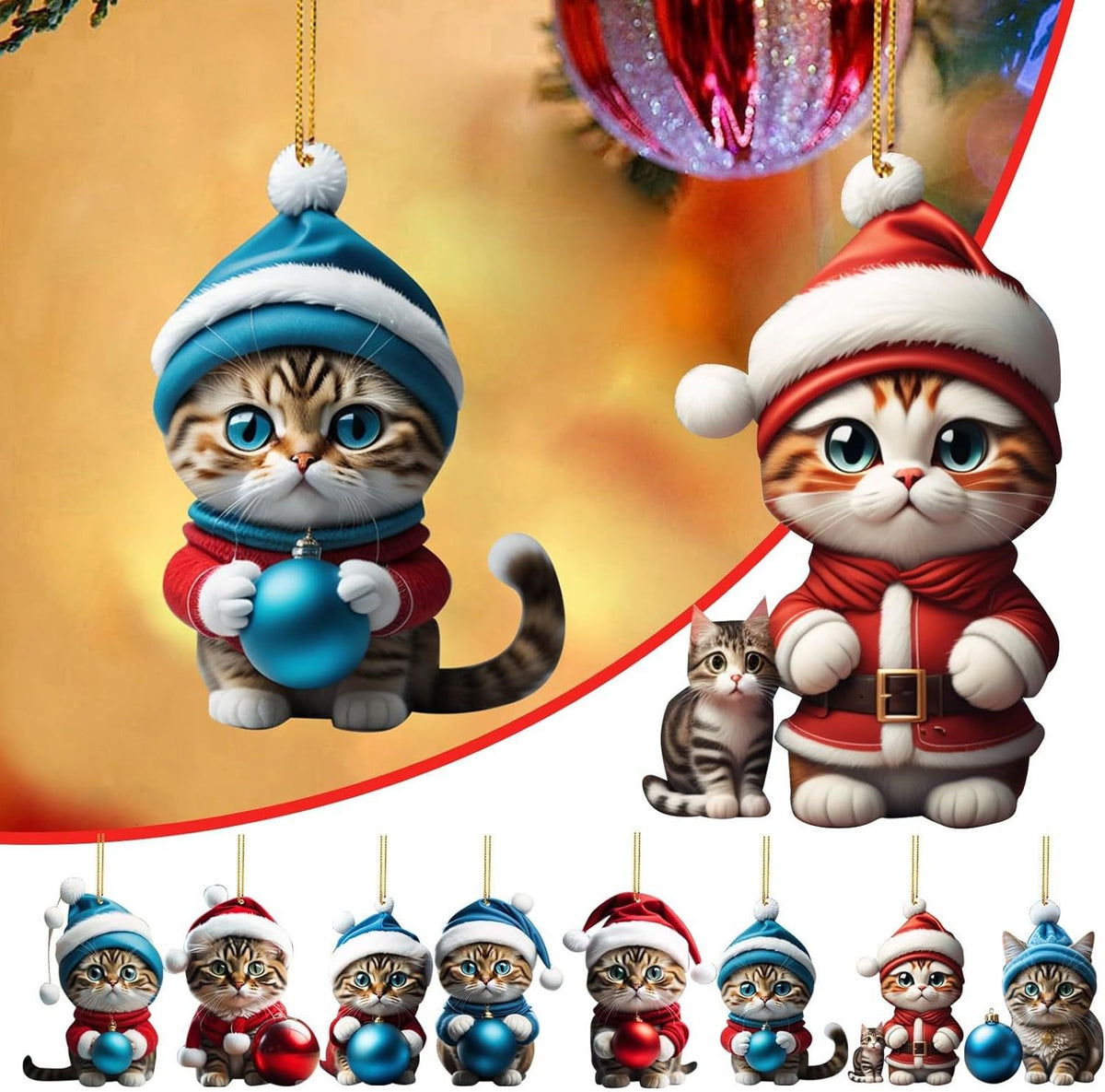 🎄【10db】😻 Kitty karácsonyfadíszek. Függő macska díszek