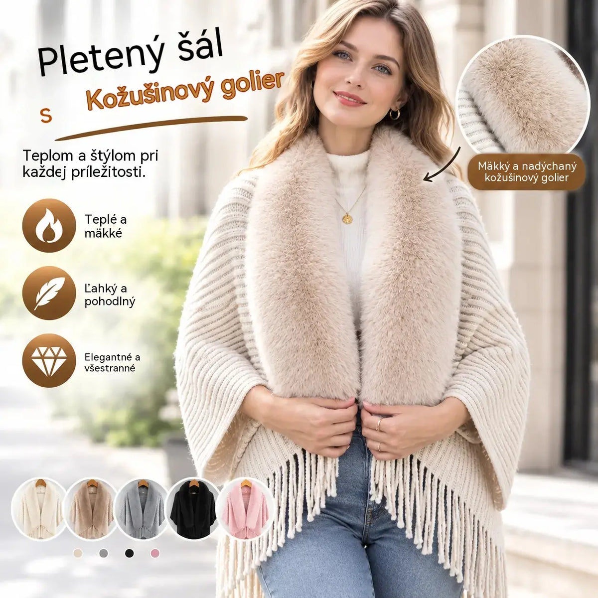 ❄️Elegantní a teplá pletená šála s plyšovým límcem, ideální pro každou příležitost a vytváří sofistikovaný vzhled.