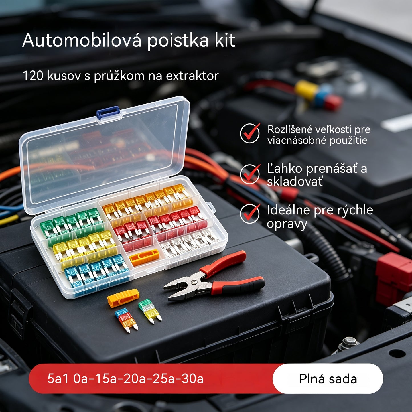🔧⚡ Sada rôznych poistiek do auta – všetky ampéry v jednom puzdre! 🚗🧰