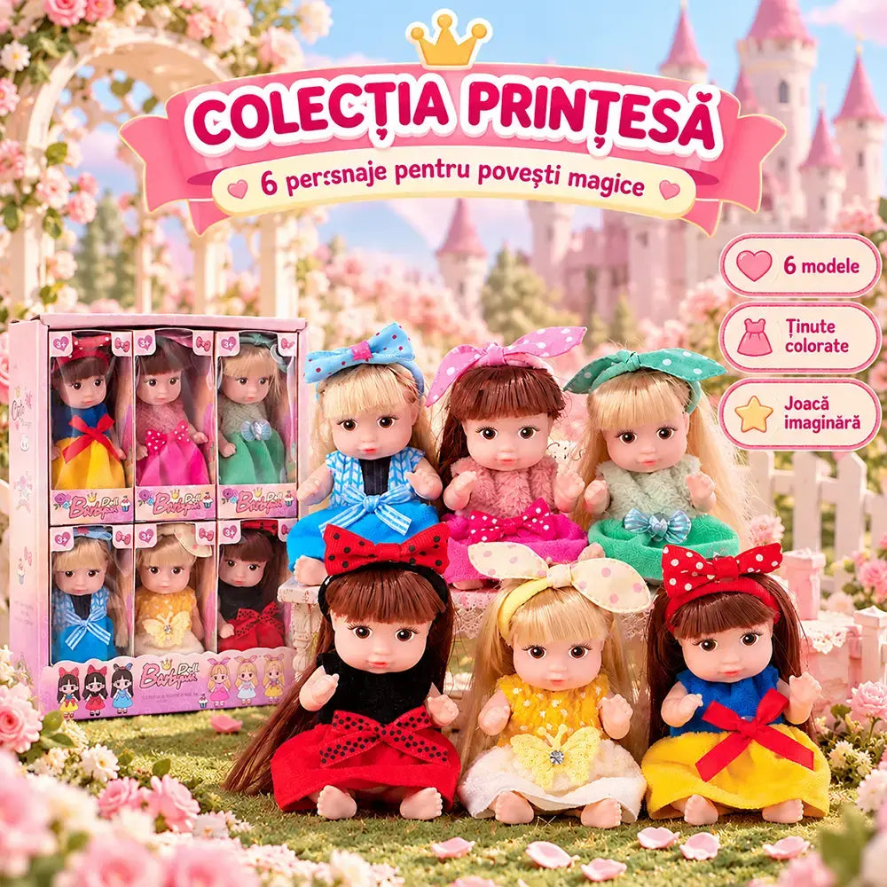👸 Set Păpuși Mini de Colecție for Fetițe · Păr Lung și Articulații Mobile · Seria Prințese și Seria Casual · Cadou Perfect!