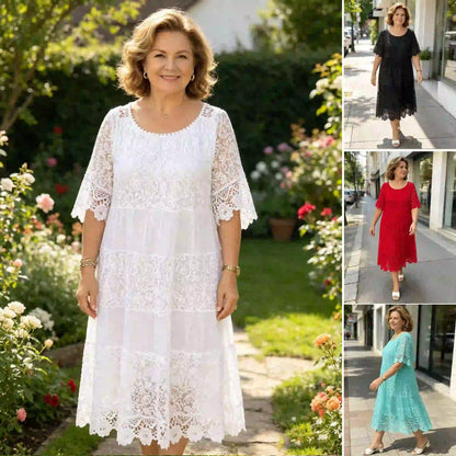 ✨✨✨【S-5XL】2026Nova haljina kratkih rukava, okrugli izrez i čipka.