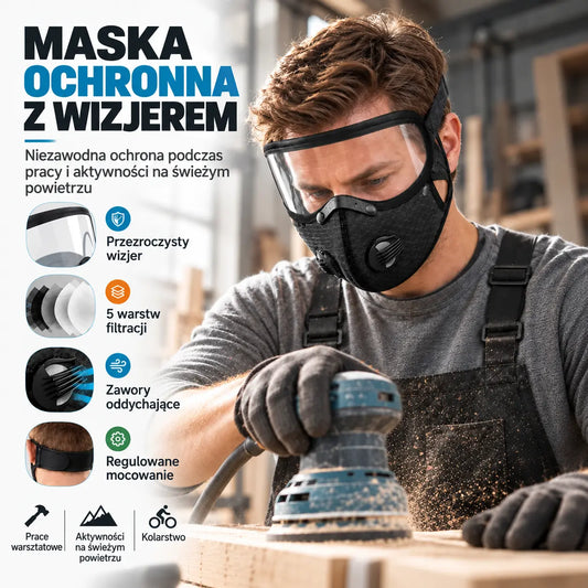 🔥 【OFERTA LIMITOWANA: Kup 1, drugi otrzymasz gratis】 Wielofunkcyjna maska ochronna do sportu i pracy 🚴 | Odpinana szybka HD · Idealna do jazdy na rowerze, koszenia trawy i prac w zapyleniu · 4 kolory
