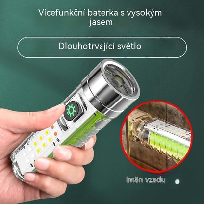👍👍Kompaktní svítilna s vysokou intenzitou světla, multifunkčním bočním světlem, rychlým nabíjením přes USB-C, přenosností a ultra dlouhou výdrží baterie.