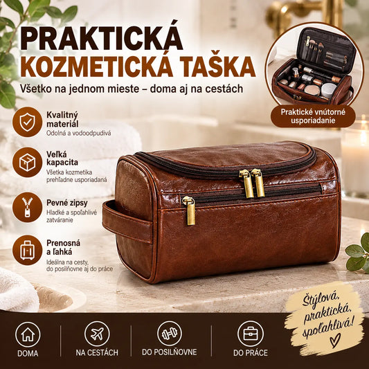 Retro kozmetická taštička z PU kože / Kozmetická taštička s veľkou kapacitou na služobné cesty