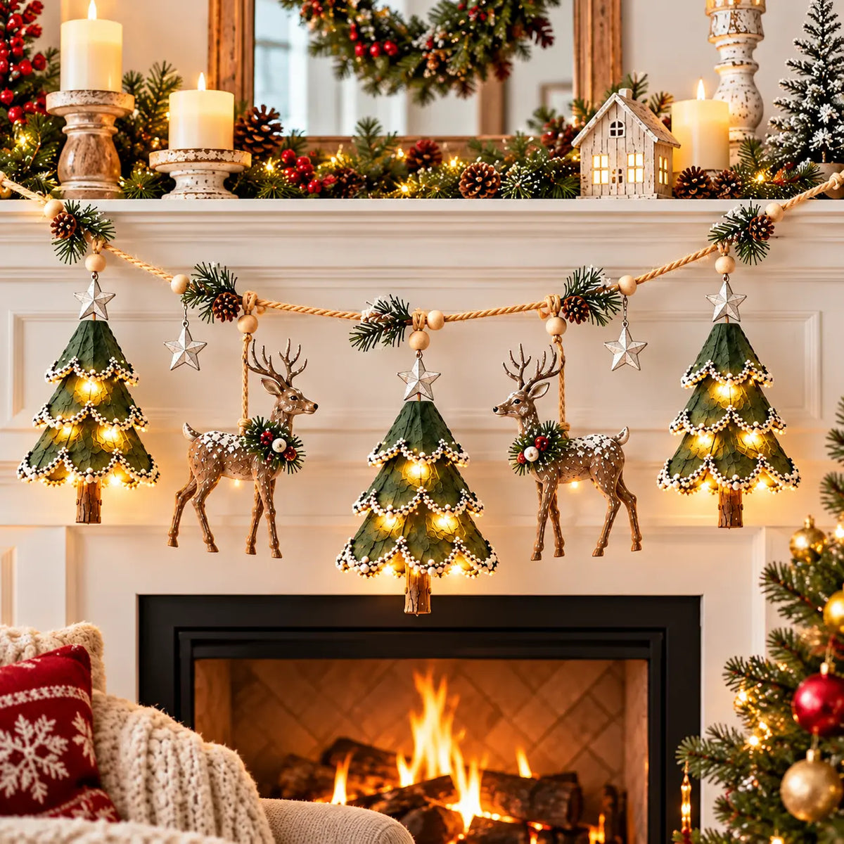 🌲🦌Világító karácsonyi füzér erdei motívumokkal✨