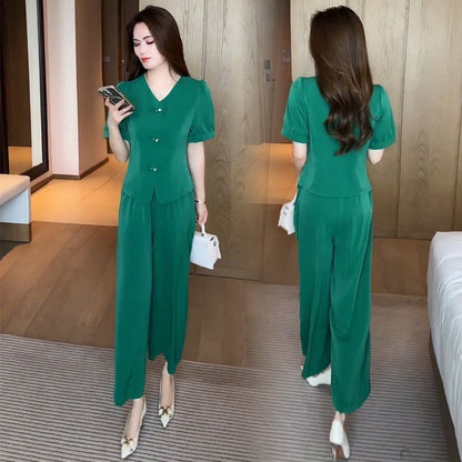 🌸【M-5XL】🔥【Koszulka + Szerokie spodnie】Modny komplet z jedwabiu lodowego 2026_4276583