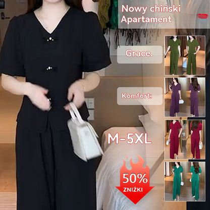 🌸【Kupite enega, enega dobite brezplačno】【Majica + široke hlače】Modni komplet iz ledene svile