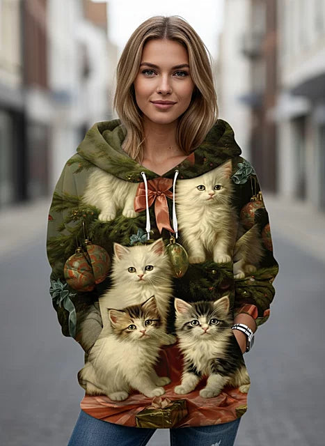 🐱【S-6XL】Új női téli hosszú ujjú póló, aranyos macskás mintával
