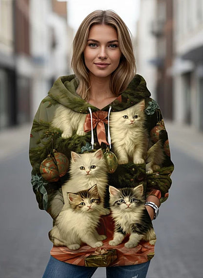 🐱【S-6XL】Új női téli hosszú ujjú póló, aranyos macskás mintával