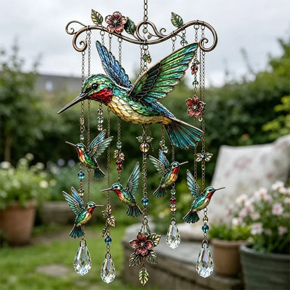 🐦 Kryształowe dzwonki ozdobione kolibrami i malowanymi wzorami w stylu vintage