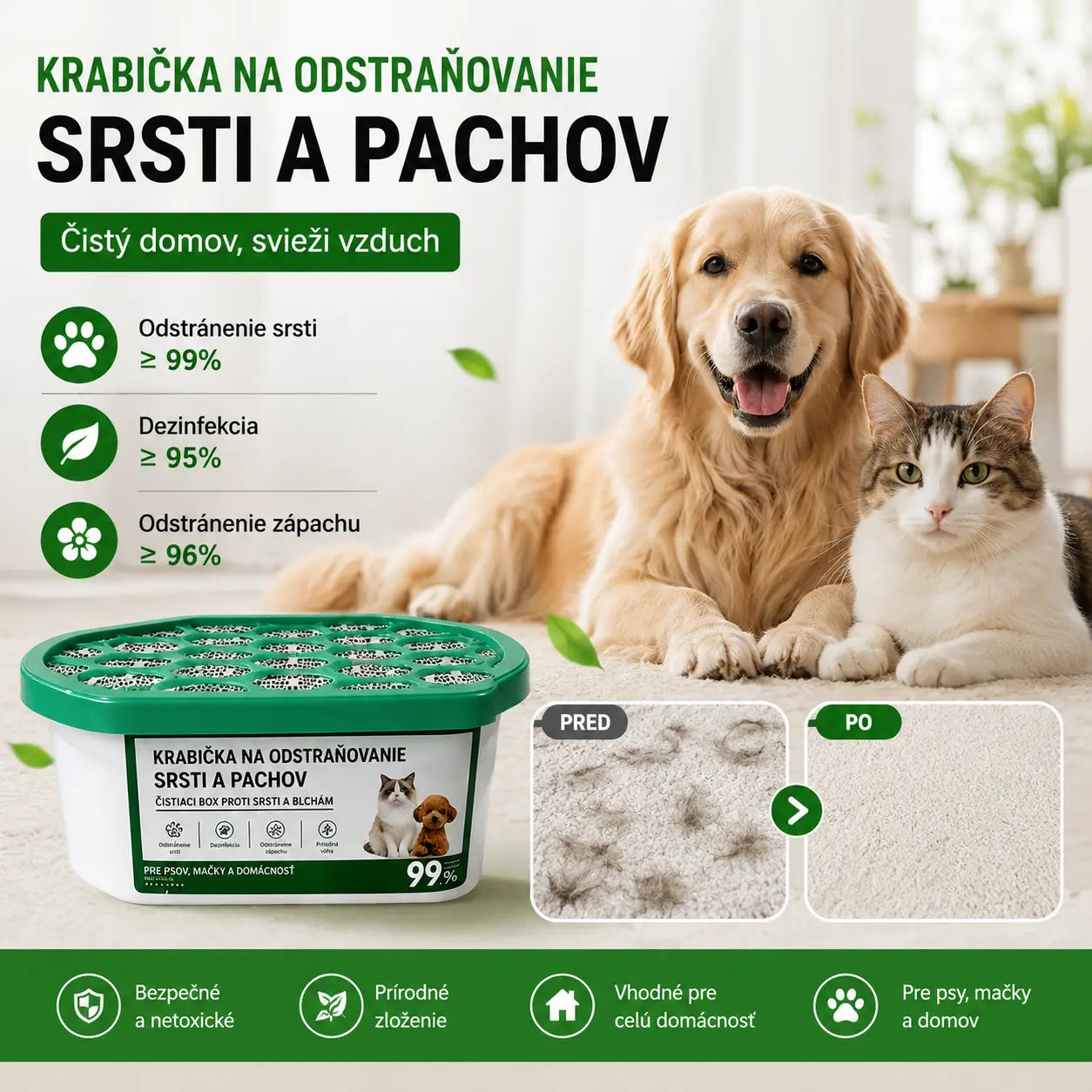 【Kúpte 1 a získajte 1 zadarmo】🔥Špeciálna ponuka 2026 - Magická krabička na odstraňovanie chlpov a zápachu domácich zvierat