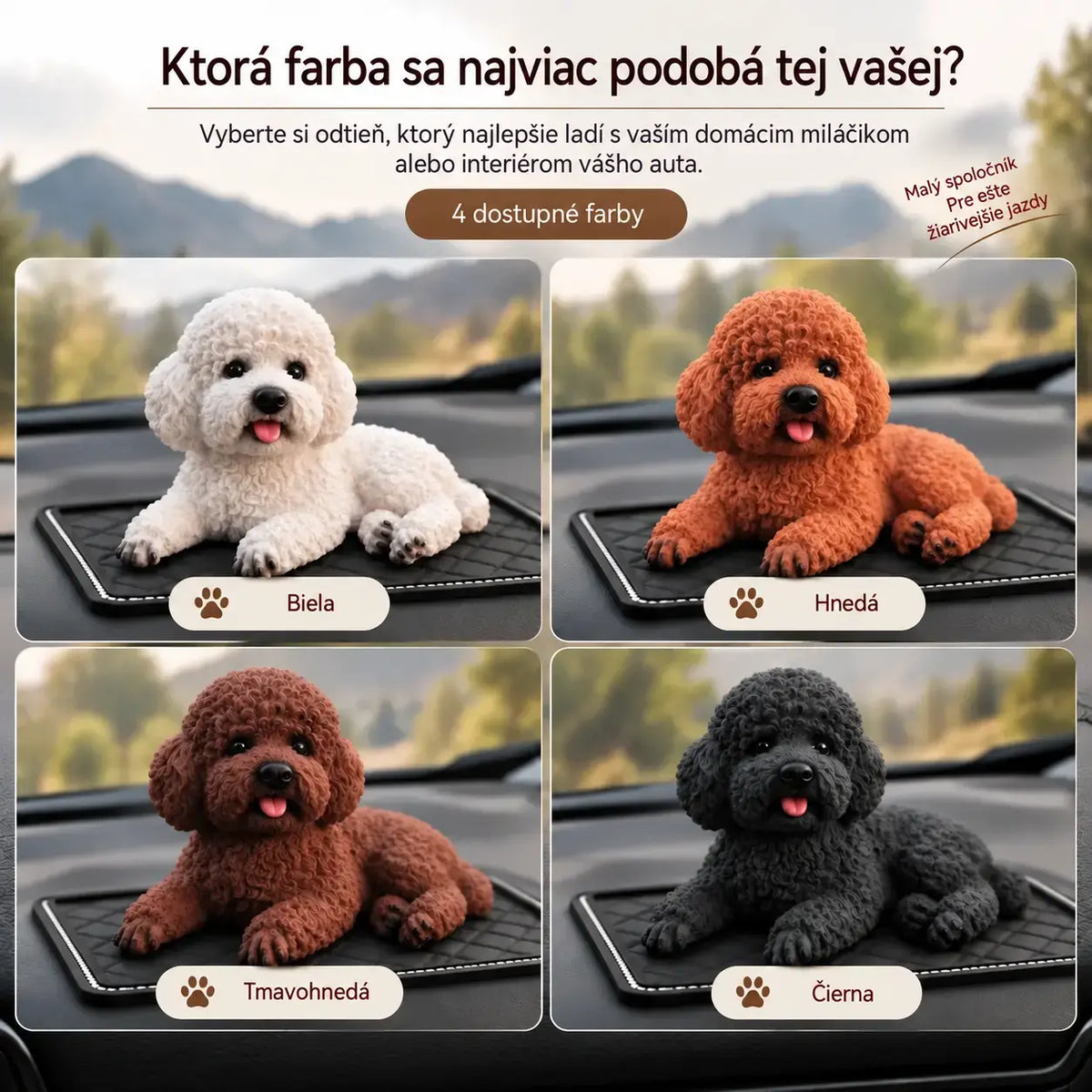 🐩✨ Ozdoba pudlíka na palubnú dosku auta – realistické detaily, 2 farby, ideálny spoločník na každú cestu.