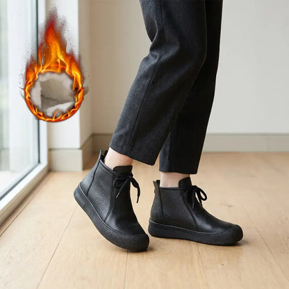 ✨【Velikosti 35–40】Dámské zateplené kotníkové boty z pravé kůže – šněrovací model, dostupné v několika barvách🥰