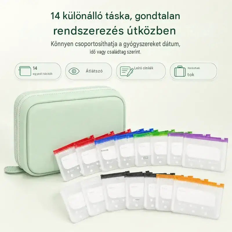 💊 Hordozható tok gyógyszerek tárolására és rendszerezésére - tartsa gyógyszereit rendezetten és biztonságban, vidd magaddal a kezelést bárhová!