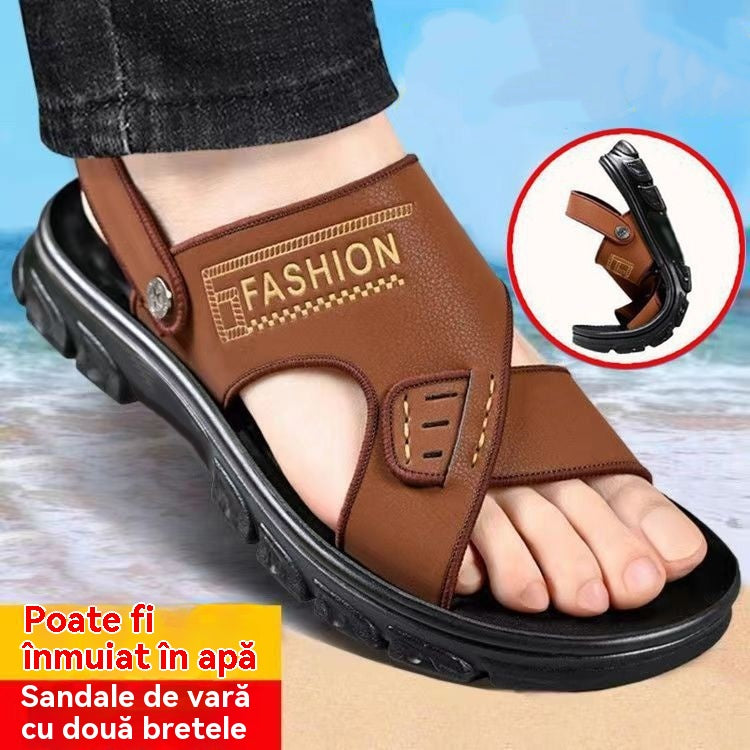 🐂【Cumpără 1 primești 1 gratis】【38-47】Sandale de plajă noi din piele cu talpă groasă pentru bărbați