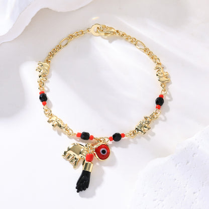 📿 PONUDBA ZA OMEJEN ČAS: 50 % POPUST! 🌀 Boho zapestnica z obeski in srečnim slonom: simbolični obeski, nastavljiv kroj, pozlačena in 7 stilov ✨