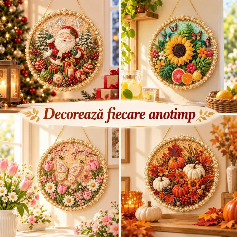 ✨ Súprava na vlastnoručnú výrobu ozdobného venca s korálkami a perlami ⚡ · 3D závesná nástenná dekorácia · 4 sezónne a vianočné motívy 🌟!