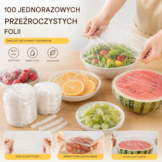 【200 sztuk】Jednorazowa folia spożywcza, idealna do pojemników i żywności. Świetnie przylega, zapewnia szczelne zamknięcie i jest łatwa w użyciu.