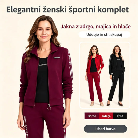 🌸 Eleganca in popolno udobje! Elegantna 3-delna trenirka za ženske (jakna z zadrgo + majica + hlače / Velikosti: M-6XL)! ✨
