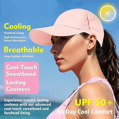 🧢Дамска бейзболна шапка с висока периферия, дишаща UV 50+, подходяща за бягане, голф и спорт.