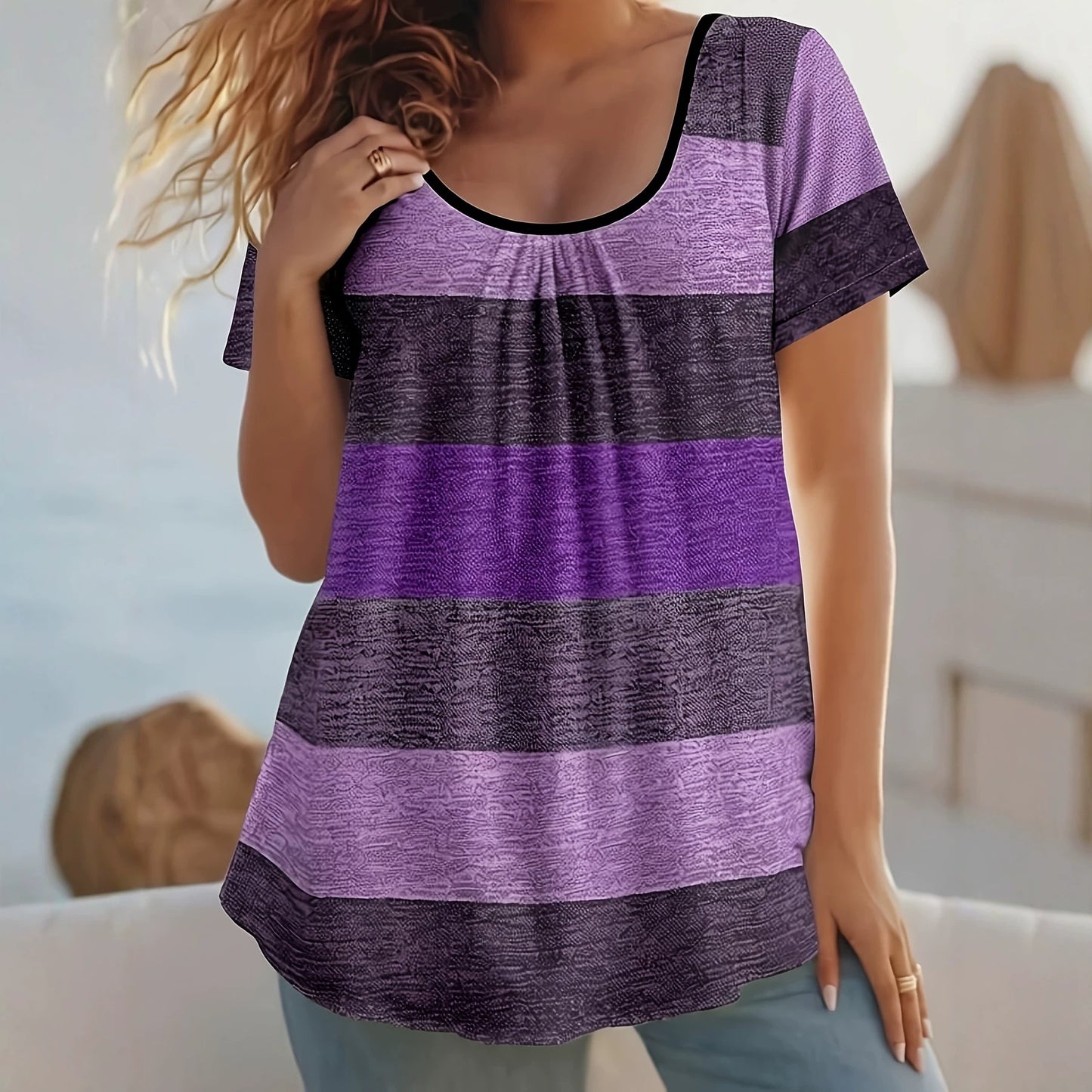 👕 ✨ Dámské skládané tričko pro větší velikosti - splývavé, barevně jednobarevné, elegantní 💜