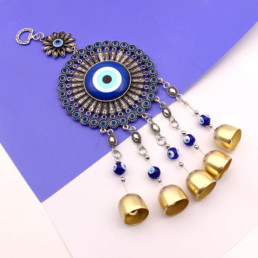 🌻✨ Móvil de viento vintage con ojos azules y borla | 🏡 Belleza instantánea | Deja que el sol y la brisa alegren la vida en tu jardín 🔔💙
