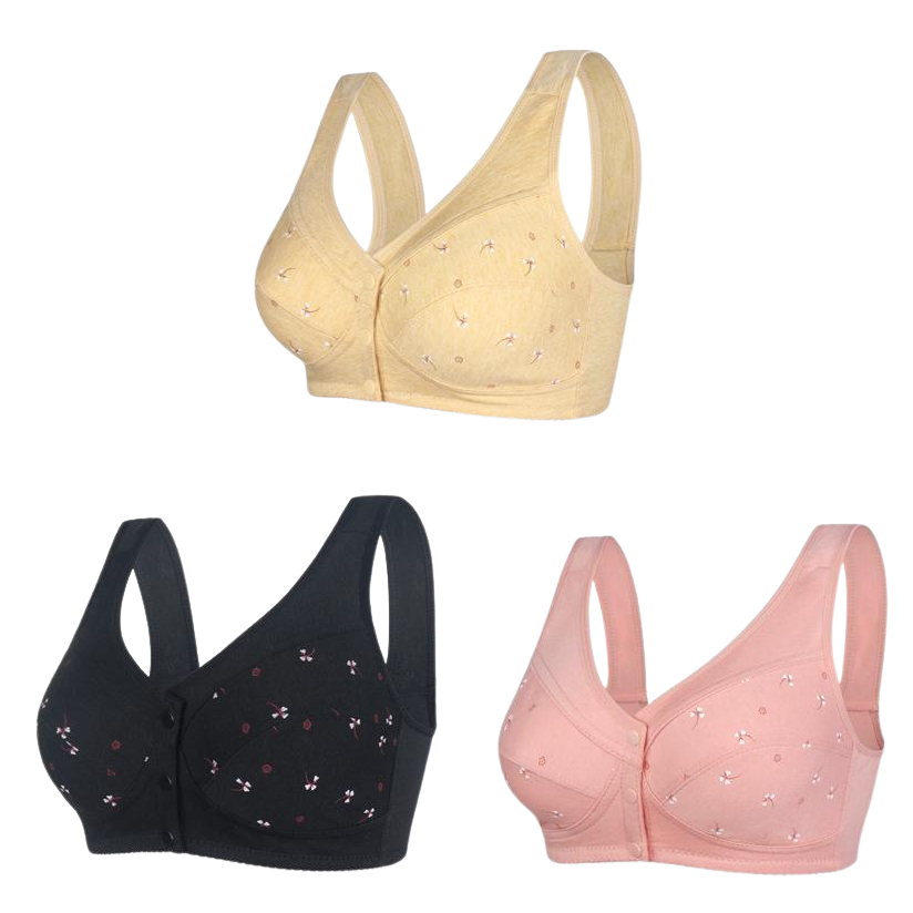 ✨【Kupte 3 a získejte 3 zdarma】💞[40-105kg] Elegantní bavlněná podprsenka se zapínáním vpředu pro ženy středního věku🎉49% sleva