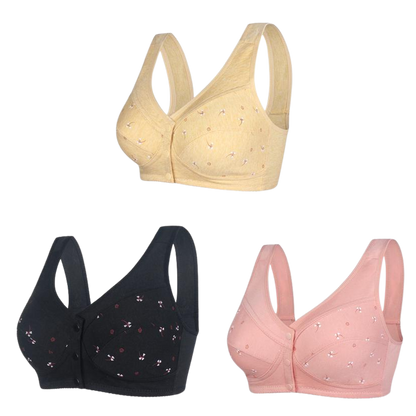 ✨【Kupte 3 a získejte 3 zdarma】💞[40-105kg] Elegantní bavlněná podprsenka se zapínáním vpředu pro ženy středního věku🎉49% sleva
